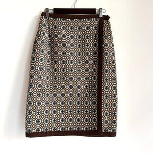 Rhydybont  Woolens Wool Geometric Pront Blue Brown Wrap Skirt M